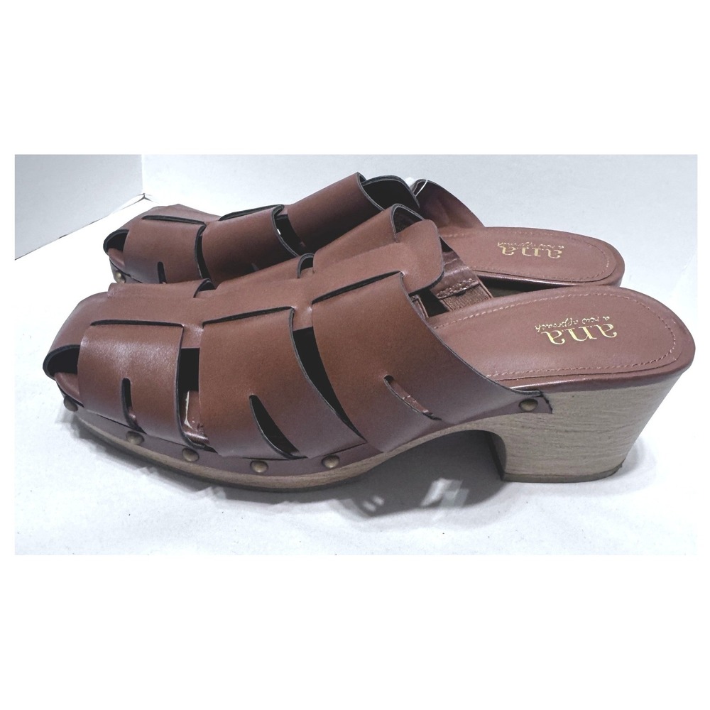a.n.a Fernberg Brown Woven Fisherman Mules Studded Clog Block Heel Sandals 9M